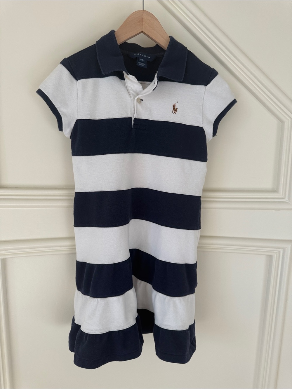 Polo by Ralph Lauren Navy & White Striped Girls Polo Dress with Embroidered Pony